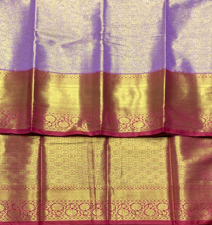 Fancy Tissue Saree Lavender Colour with Red Colour Floral Design Border