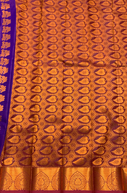 Vegan Silk Saree Violet Colour Saree with Copper Border