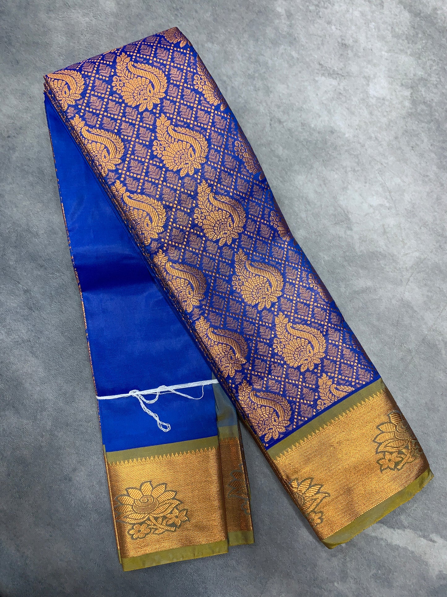 Vegan Silk Saree Blue Colour with Copper and Light Green Border