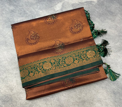 Art Silk Saree Maroon Colour and Stone Work with Green Border