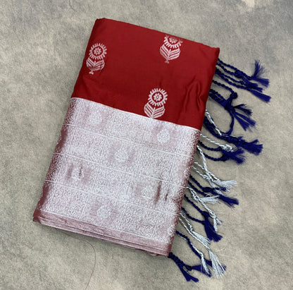 Art Silk Saree Maroon Colour with Sliver Zari Border