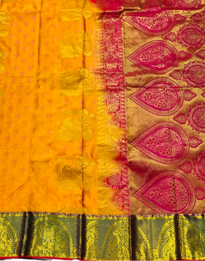 Yellow Shade Kanchipuram Silk Saree with Green Border