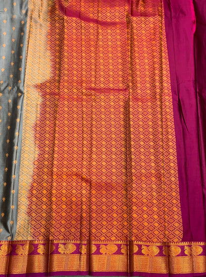 Soft Silk Casual Saree Gray with Magenta Colour Border