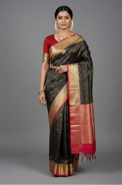 Fancy Tissue Saree Block Colour with Red Colour Border