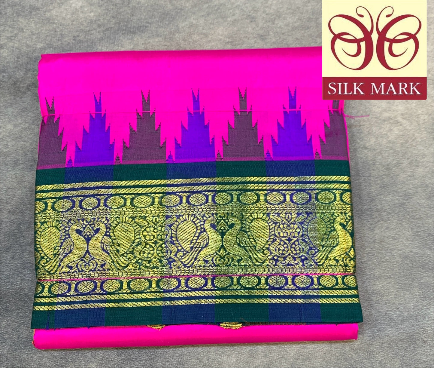 6 Mulam Silk Pooja Towel Pink Colour with Ganga Jamuna Korvai Border( Pre Order Available)