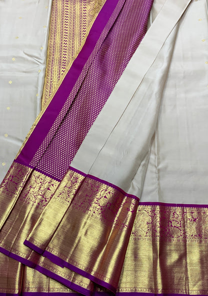 Pure Kanchipuram Silk Tussar Colour with Magenta and Golden Zari Border