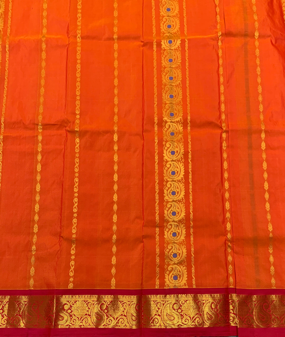 Orange Shade Semi silk Kids Pattu Pavadai with Contrast border for age 5 to 10