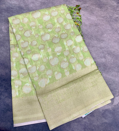 Banaras Katan Saree Apple Green Colour with Katan Work Border