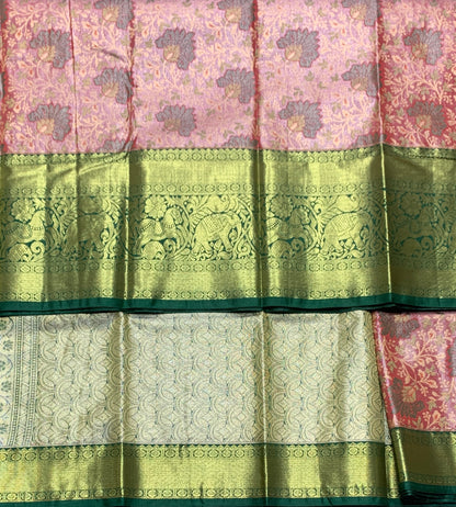 Baby Pink Colour Soft kanchi pattu with Green Border