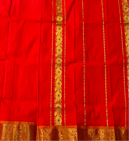 Red shade Semi Silk Kids Pattu Pavadai with contrast border for age 5 to 10