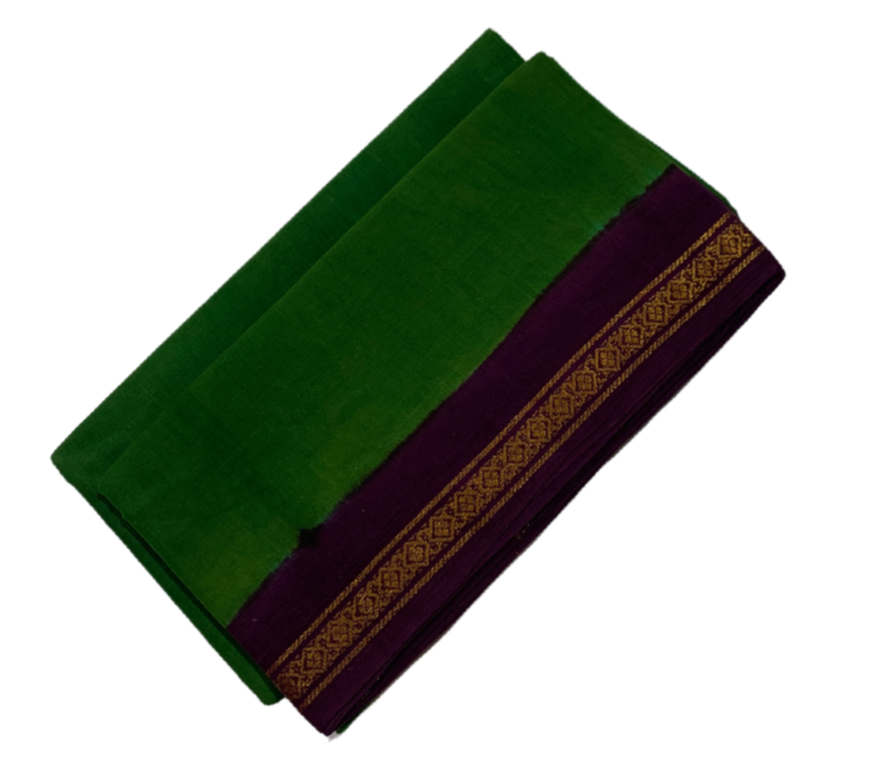 9 yards Cotton Saree Light Green with Brown Border