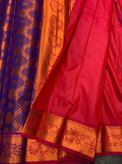 Vegan Silk Saree Violet Colour with Magenta and Copper Border