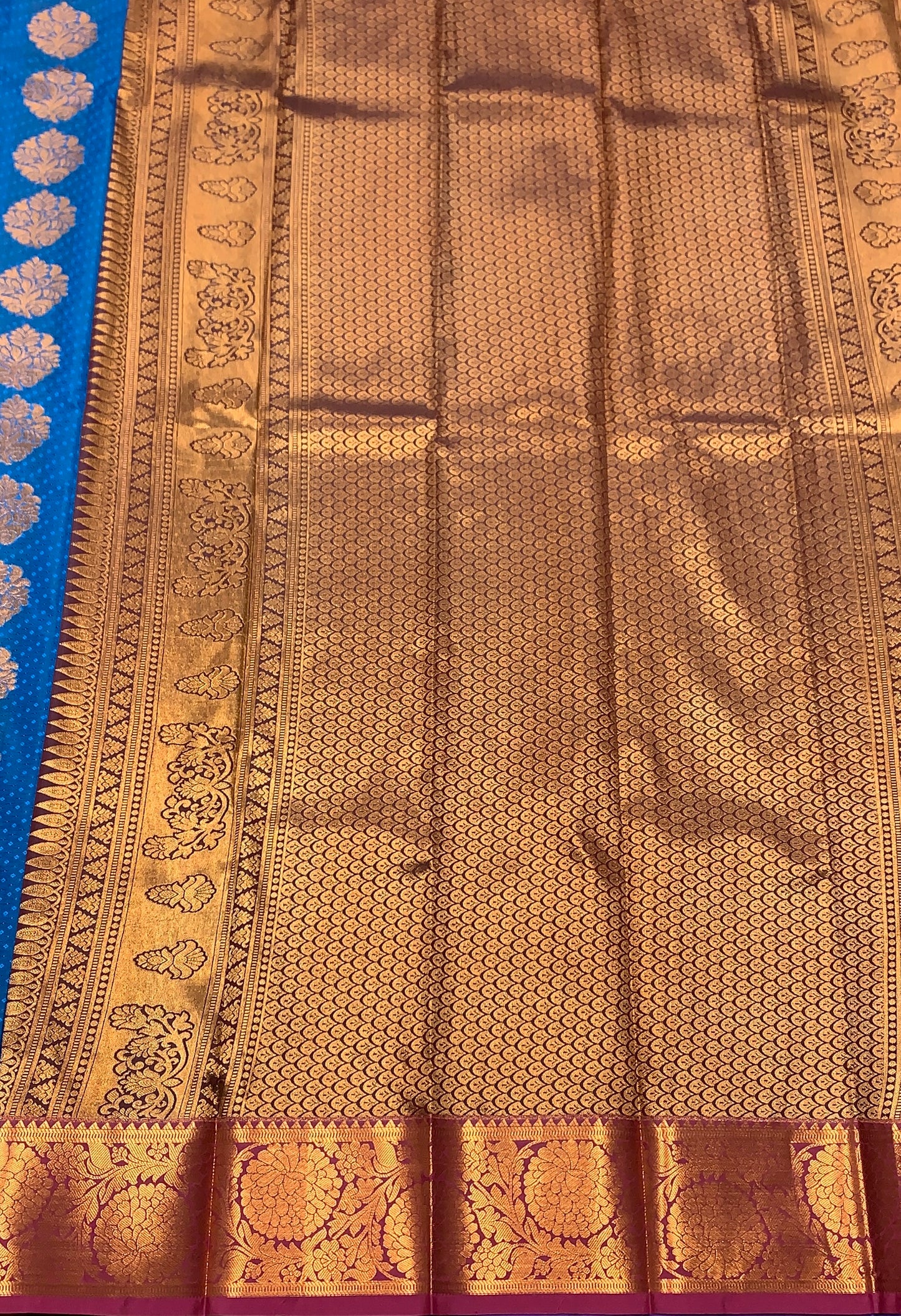 Vegan Silk Saree Blue Colour Saree with Copper Border