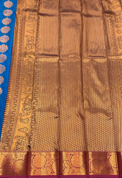Vegan Silk Saree Blue Colour Saree with Copper Border