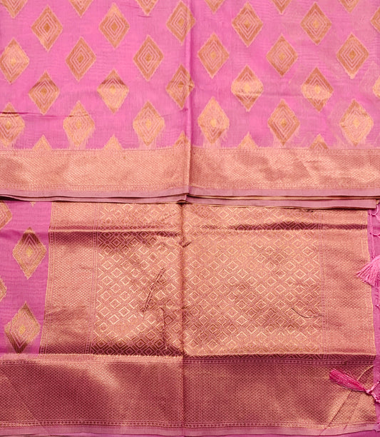 Banaras Katan Saree Baby Pink Colour with Katan Work Border