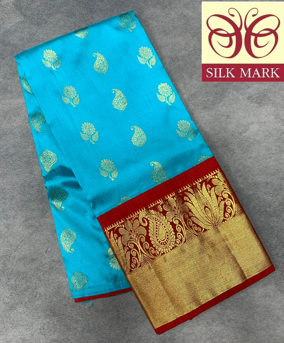 Sky Blue Shade Pure Kanchipuram Kids Pattu Pavadai with Contrast Border for age 2 to 5