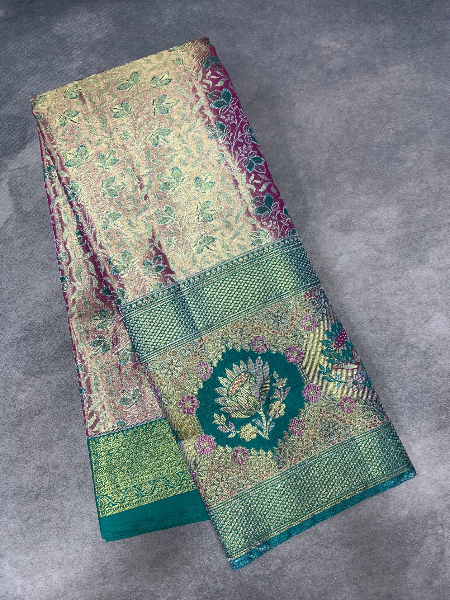 Semi Silk Saree Pinkish Gold Colour with Sapphire Border