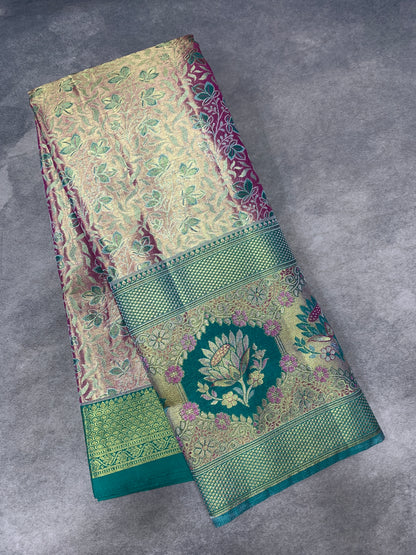 Semi Silk Saree Pinkish Gold Colour with Sapphire Border