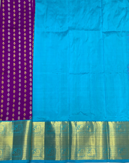 Violet shade Pure Kanchipuram Kids Pattu Pavadai with contrast border for age 5 to 10