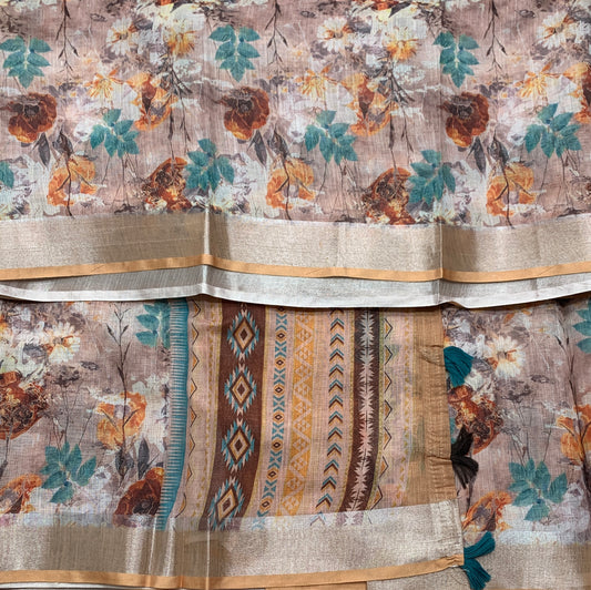 Jute Cotton Saree Brown Colour with Thread Border