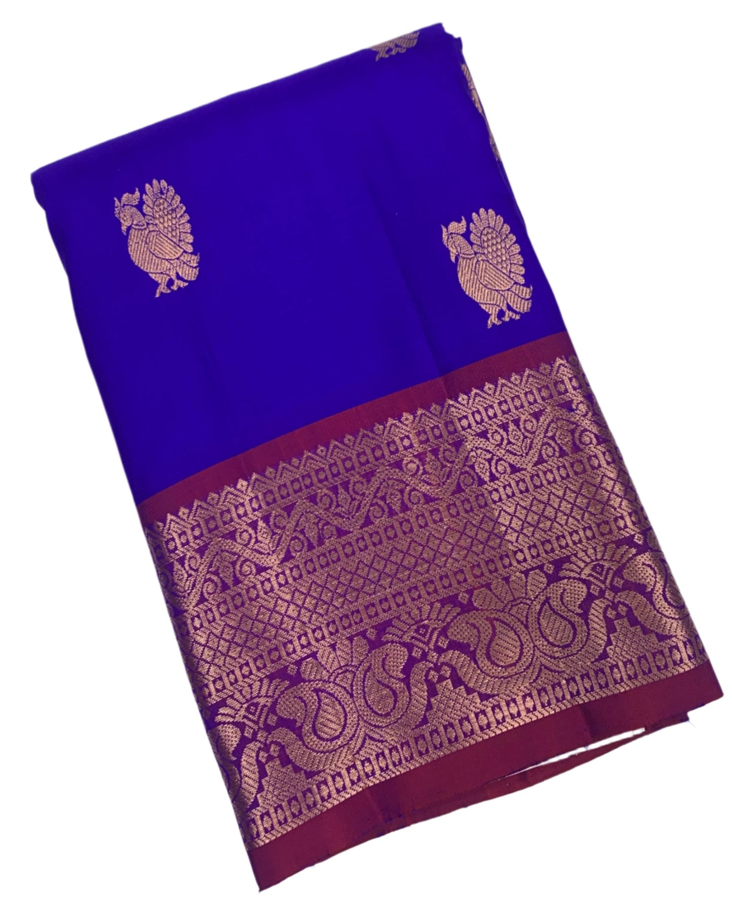 Pure Kanchipuram Silk Saree Blue Colour with Magenta Border