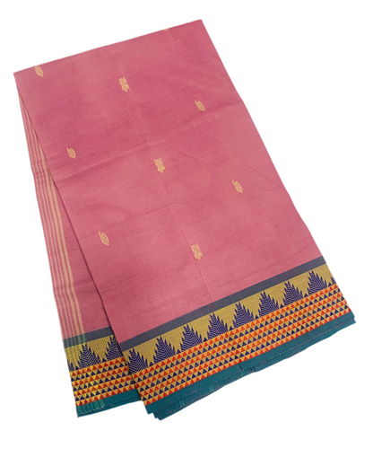 Chettinad Cotton Saree Onion Pink Shade with Floral Design Border