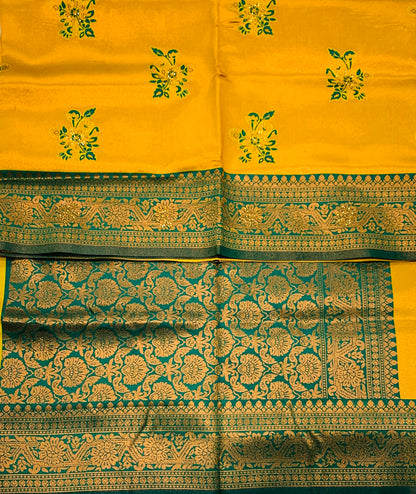 Art Silk Saree Golden Yellow Colour with Green Border