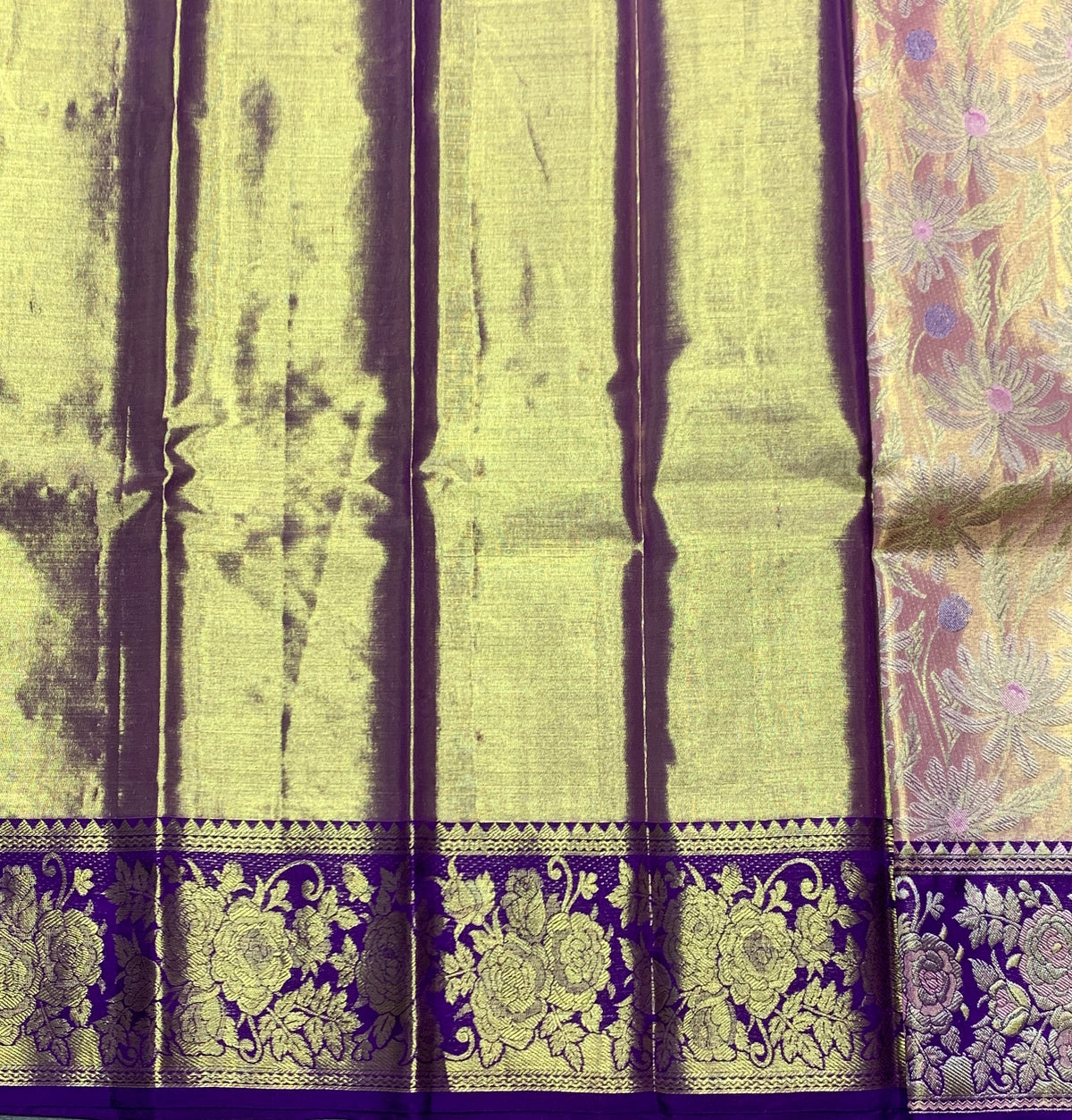 Rose Gold Shade Pure Kanchipuram Kids Pattu Pavadai with Contrast Border for Newborn to 2 Years