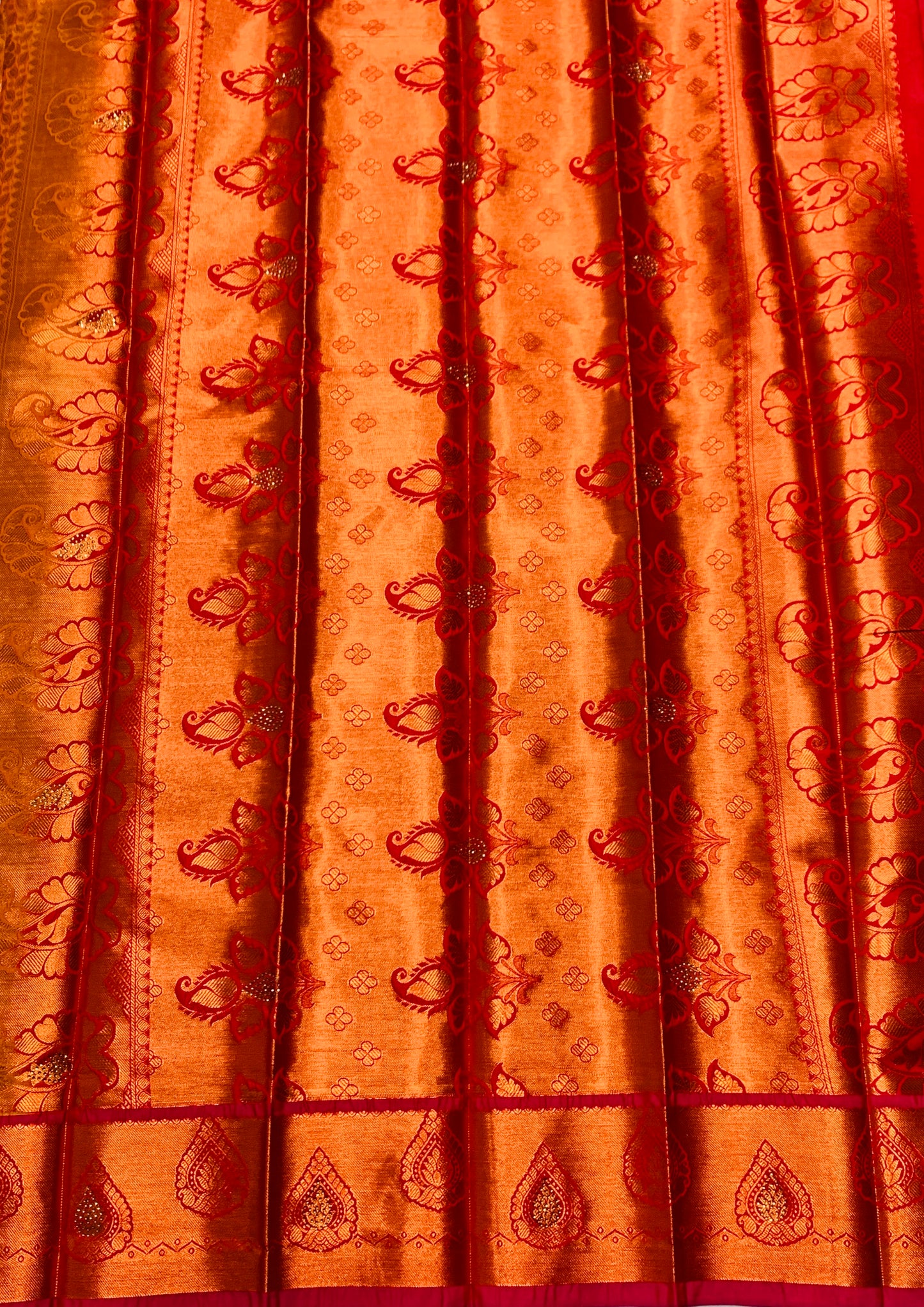 Vegan Silk Saree Mustard Colour with Copper and Pink Border