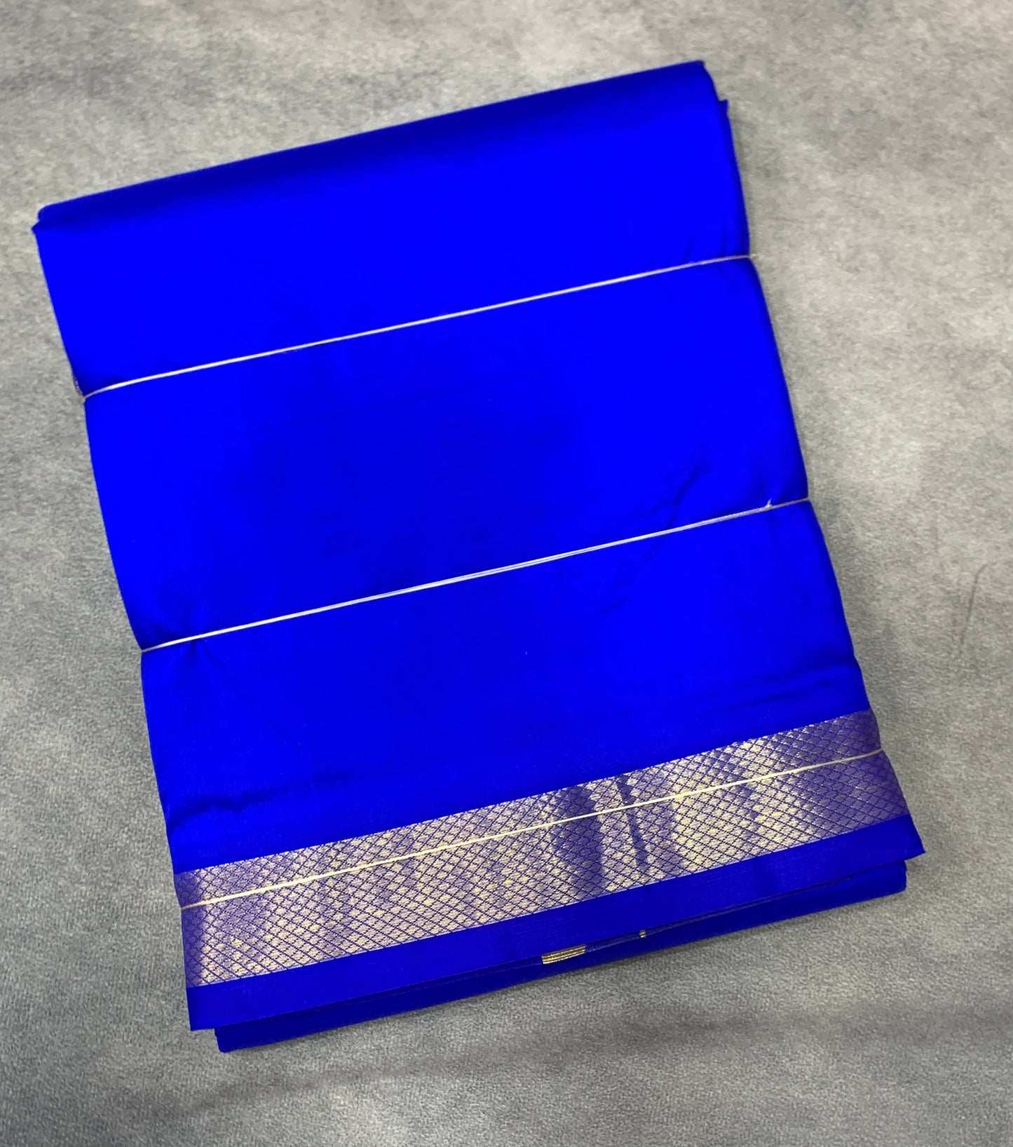 9X5 Pure Silk Royal Blue Colour Dhoti with Golden Zari Borderl