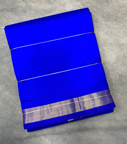 9X5 Pure Silk Royal Blue Colour Dhoti with Golden Zari Borderl