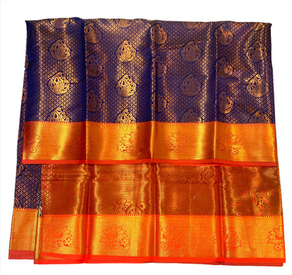 Vegan Silk Saree Navy Blue Colour with Copper Zari Border