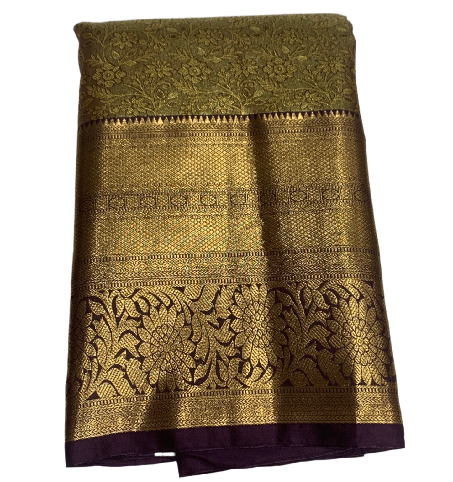 Brownish Gold Colour Soft Kanchi Tissue Pattu Saree with Brown Border