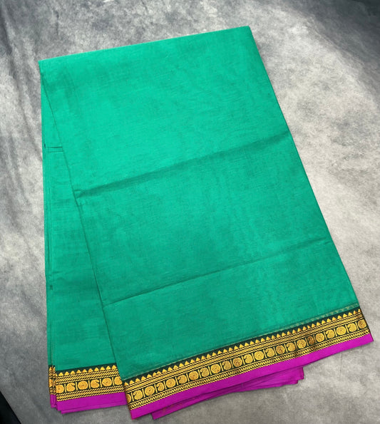 Chettinad Cotton Saree Sapphire Colour with Purple Colour with Thread Work Border