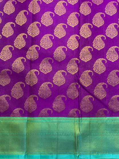 Pure Kanchipuram Silk Saree Lavender Colour with Sapphire Border