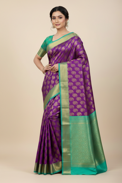 Pure Kanchipuram Silk Saree Lavender Colour with Sapphire Border