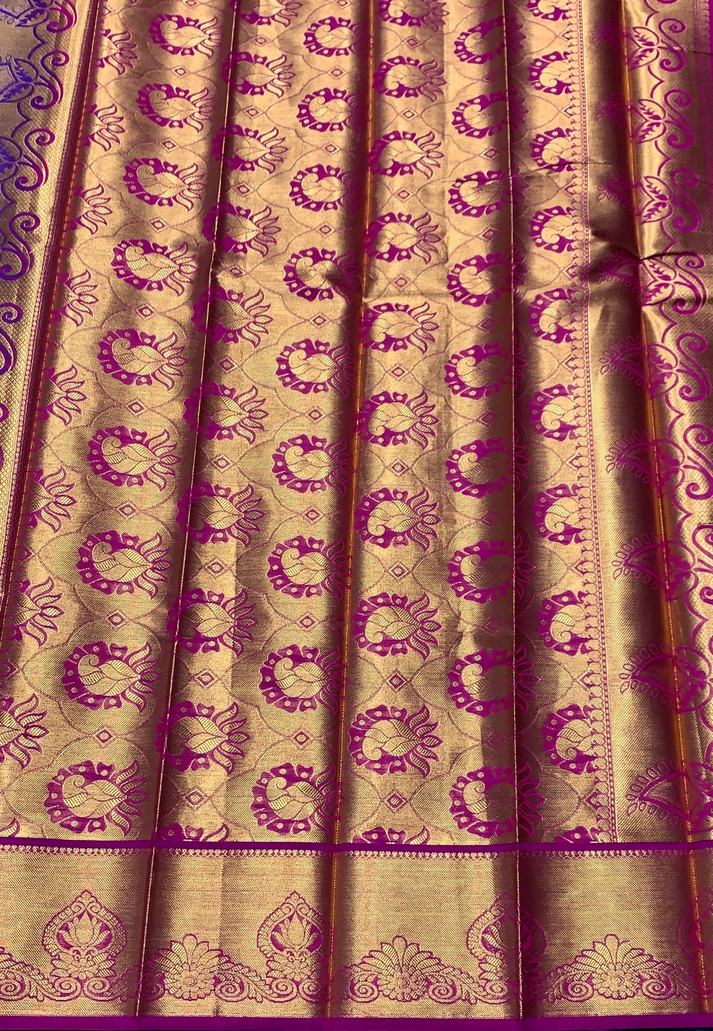 Vegan Silk Saree Blue Colour with Magenta and Copper Border