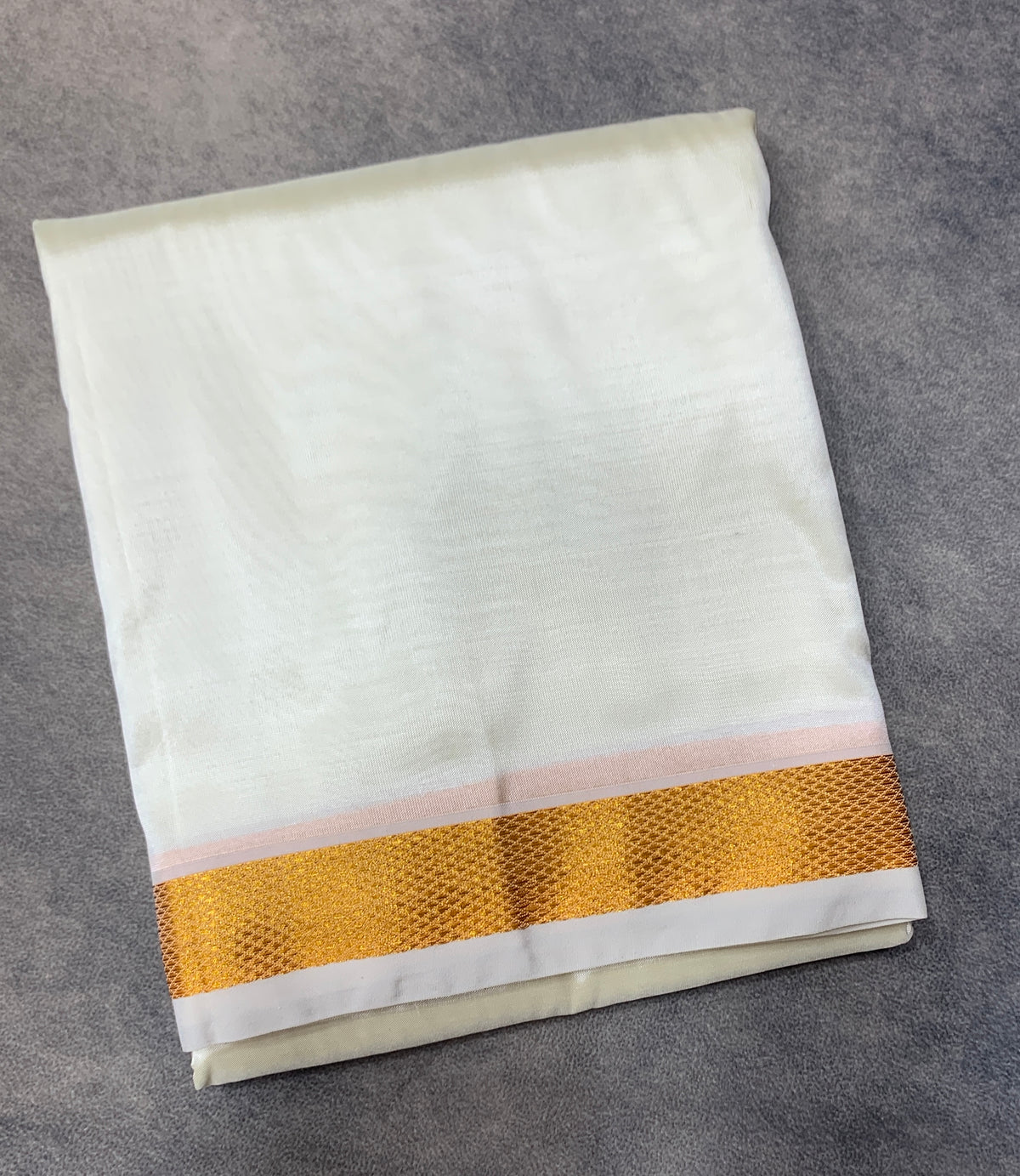 Art Silk Dhoti 8 Mulam Cream with Small Gold Zari Border