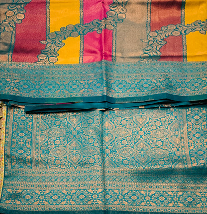 Art Silk Four Colour Saree with Sapphire Border