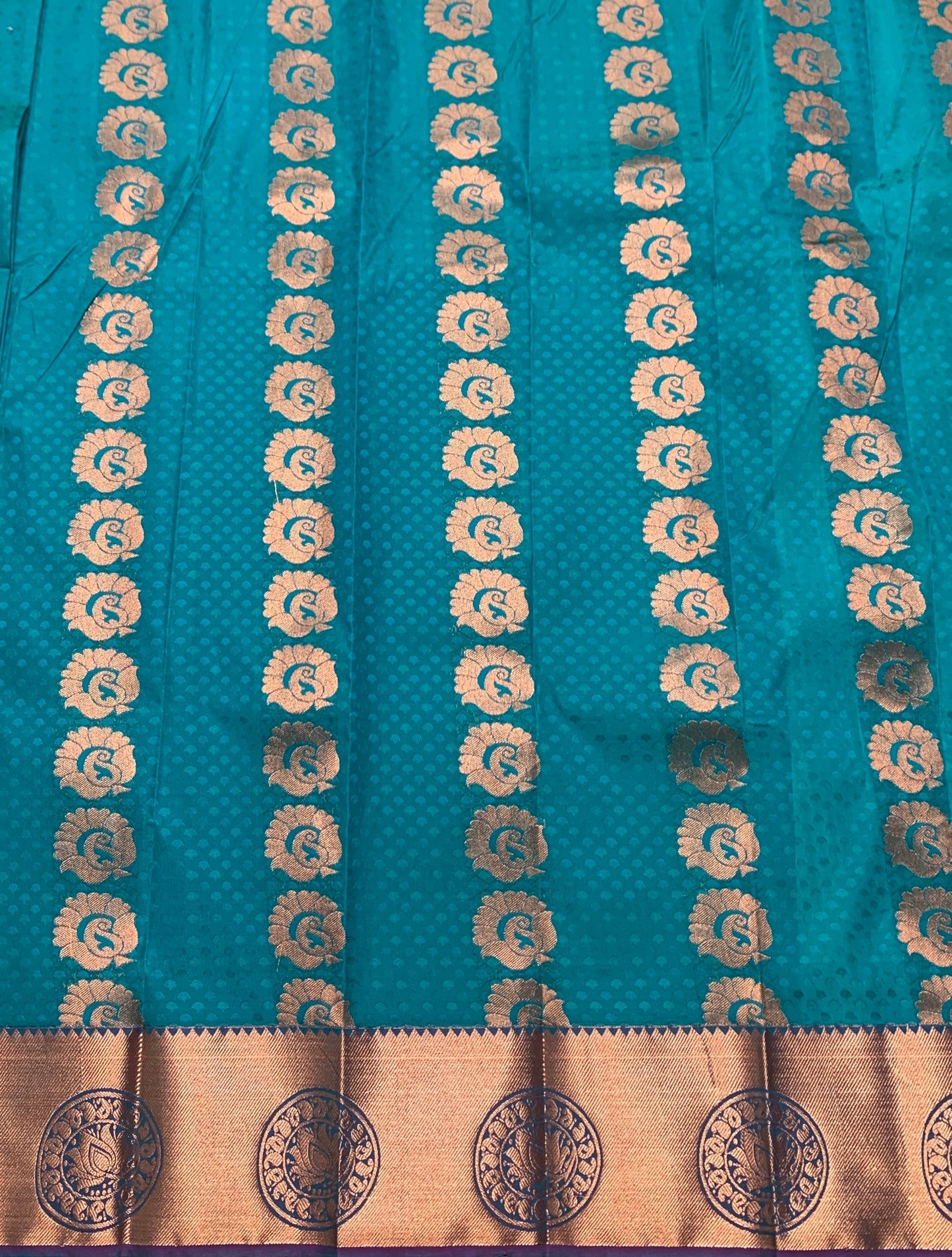 Vegan Silk Saree Rama Green Colour Saree with Copper Border