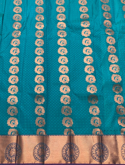 Vegan Silk Saree Rama Green Colour Saree with Copper Border