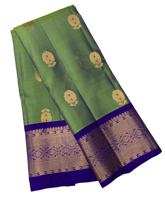 Pure Kanchipuram Silk Dual Colour with Blue and Zari Border