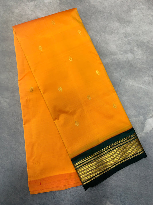 Semi Silk Saree Yellow Colour with Green Colour Border-(One Side Border)