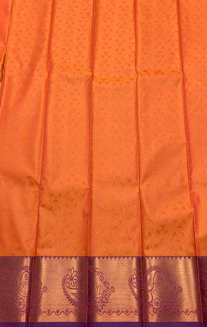 Synthetic Cotton Saree Orange Shade with Copper Border
