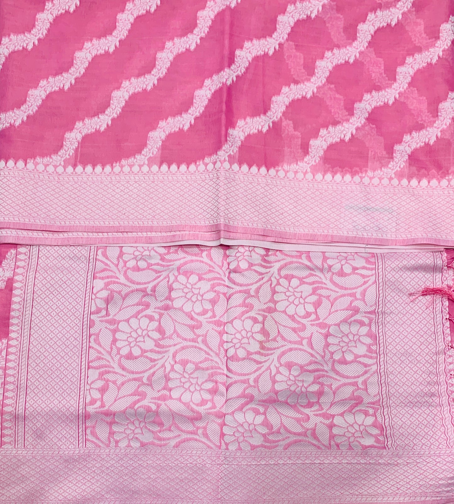 Banaras Katan Saree Baby Pink Colour with Katan Work Border