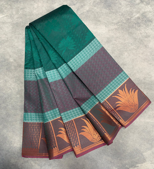 Synthetic Cotton Saree Multi Colour Shade with Copper Border