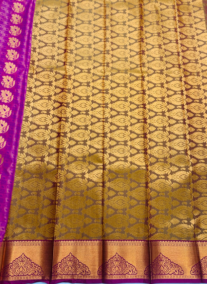 Vegan Silk Saree Pink shade with Copper Border