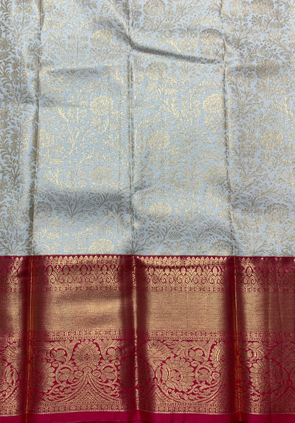 Vegan Silk Saree Ivory Colour with Pinkish Red Border