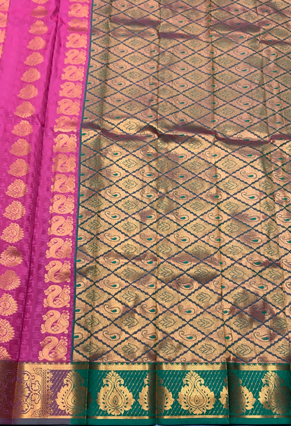 Vegan Silk Saree Peach Pink Colour Saree with Copper Border