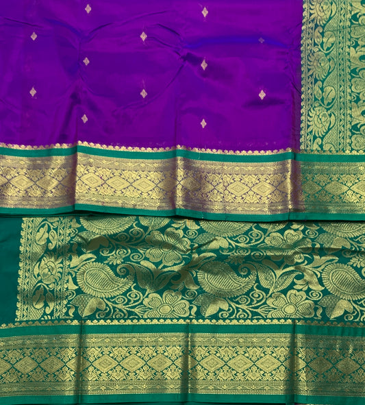 Violet Shade Saree with Golden and Green Border